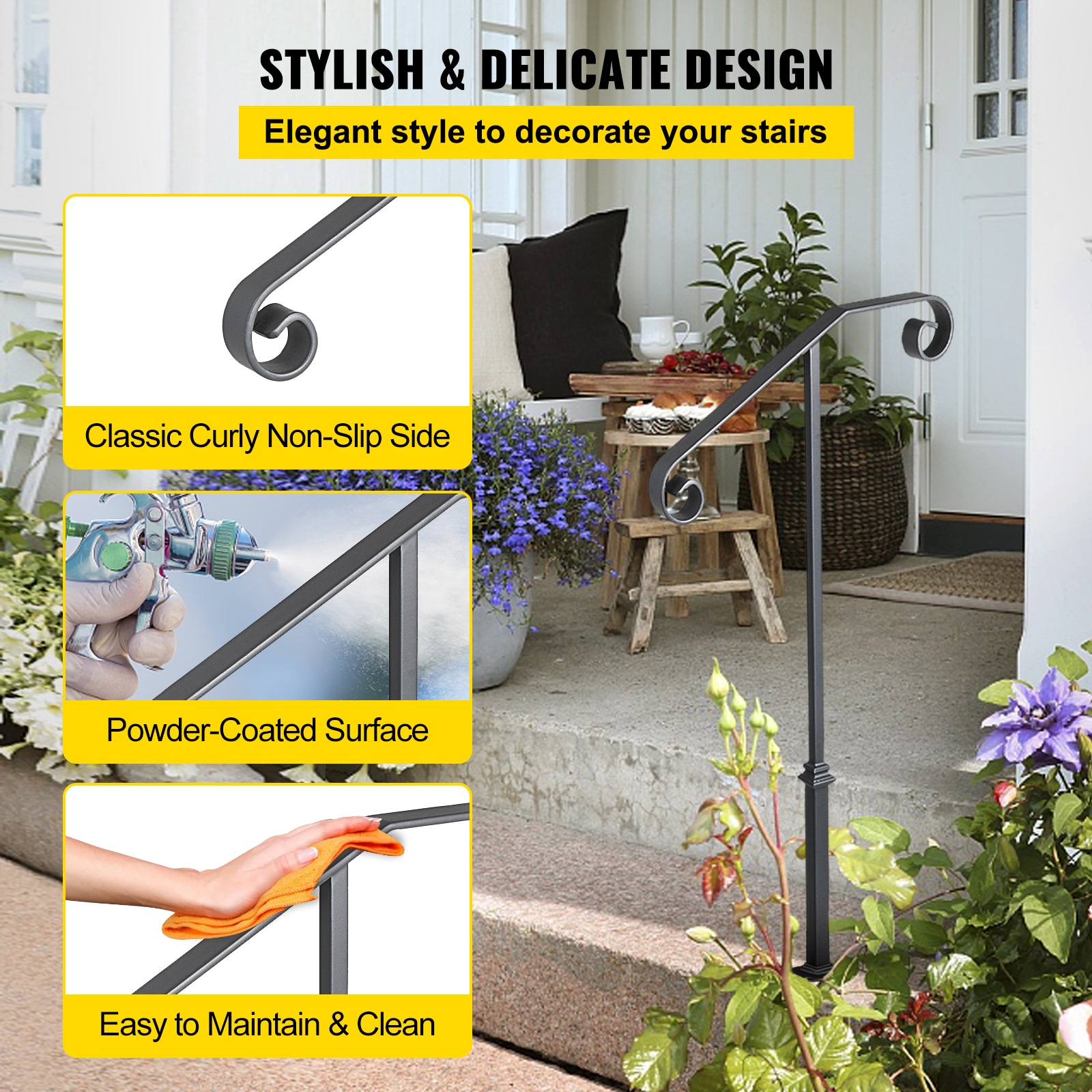 Wrought Iron Handrail For Outdoor Steps Grey Transitional Railing_voghion.com